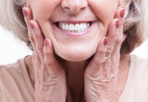 Close up of woman’s dentures